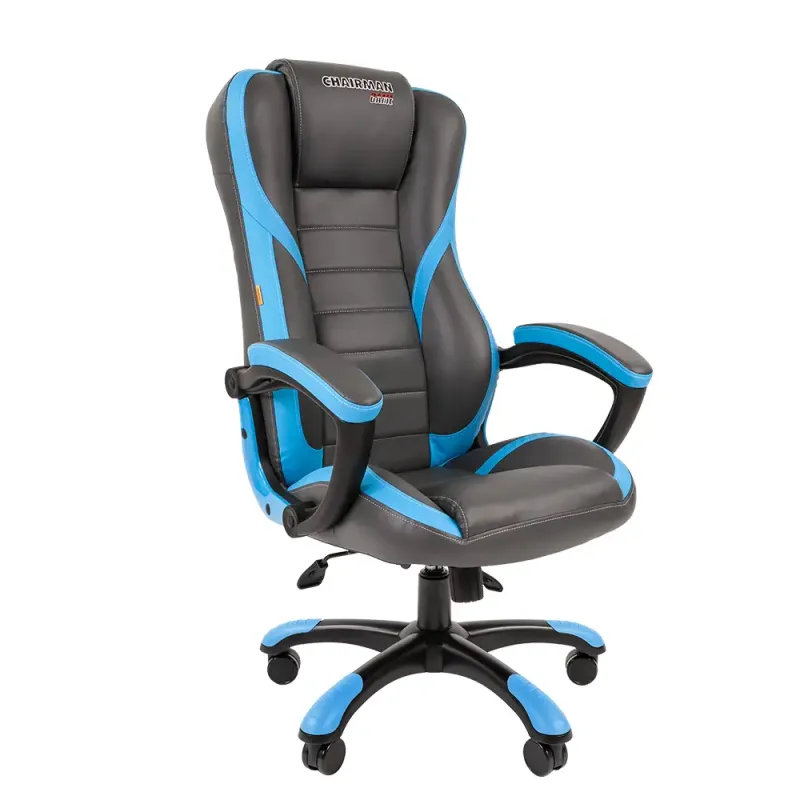 Игровое кресло Chairman Драйв 22 Россия экопремиум серый/голубой главное фото